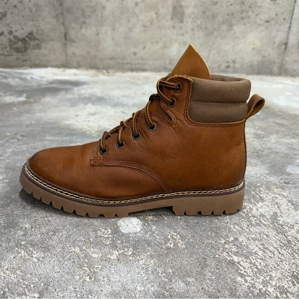 Candies Leather Combat Boots Brown Lace Up Ankle Lug Sole Womens 8.5